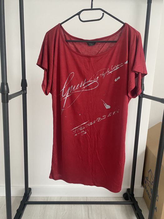 Guess oryginalny T-shirt czerwony oversize z USA nowy