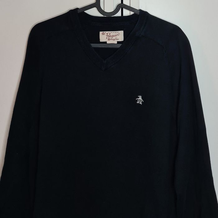 Penguin męski sweter w serek M czarny USA casual bawełna