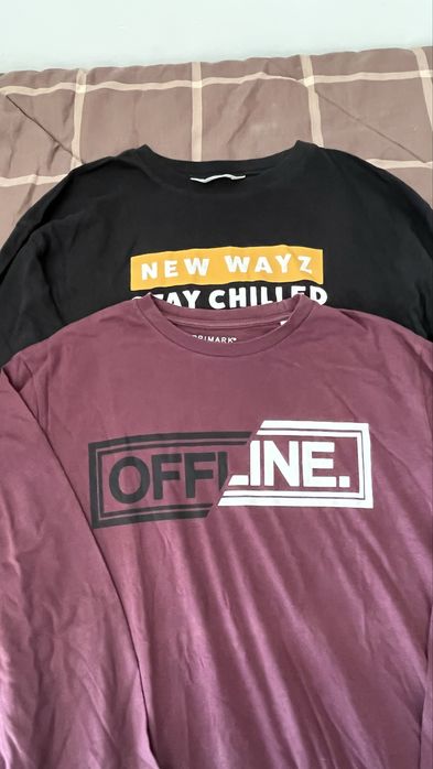 Pack 2 T-shirts Manga Comprida Homem S/M: H&M Gráfica + Primark