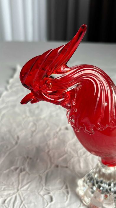 Figurka kogut szkło murano czerwone 21 cm