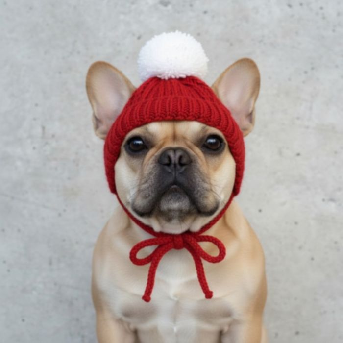 Ręcznie robiona czerwona/mikołajkowa czapeczka dla psa z pomponem
