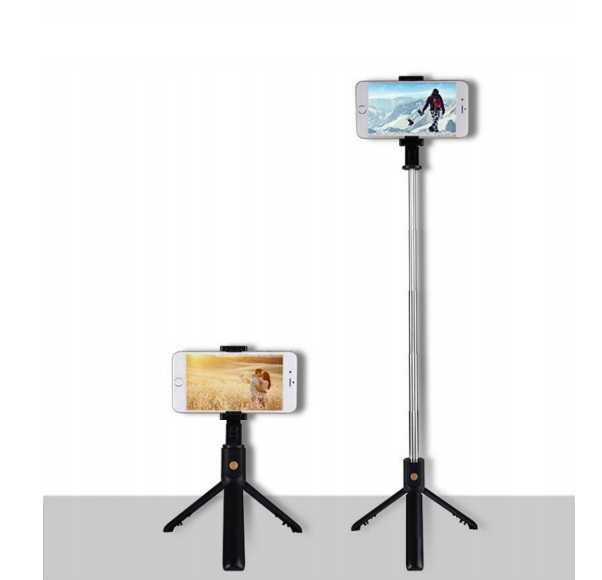 Metalowy Selfie Stick 3w1 Statyw Tripod + Pilot Bluetooth Czarny NOWY