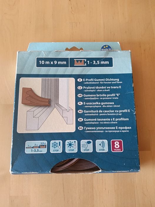 Samoprzylepna Uszczelka E-Profil 9mm x 10m – Brązowa, Trwałość 8 Lat