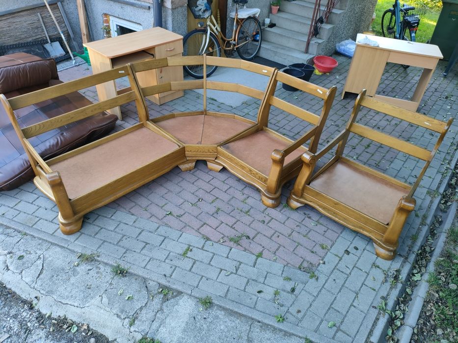 Narożnik  dębowy + skóra, fotel