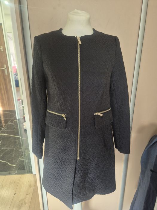 Płaszcz żakiet granatowy elegancki jesienny autumn klasyka h&m 34/XS