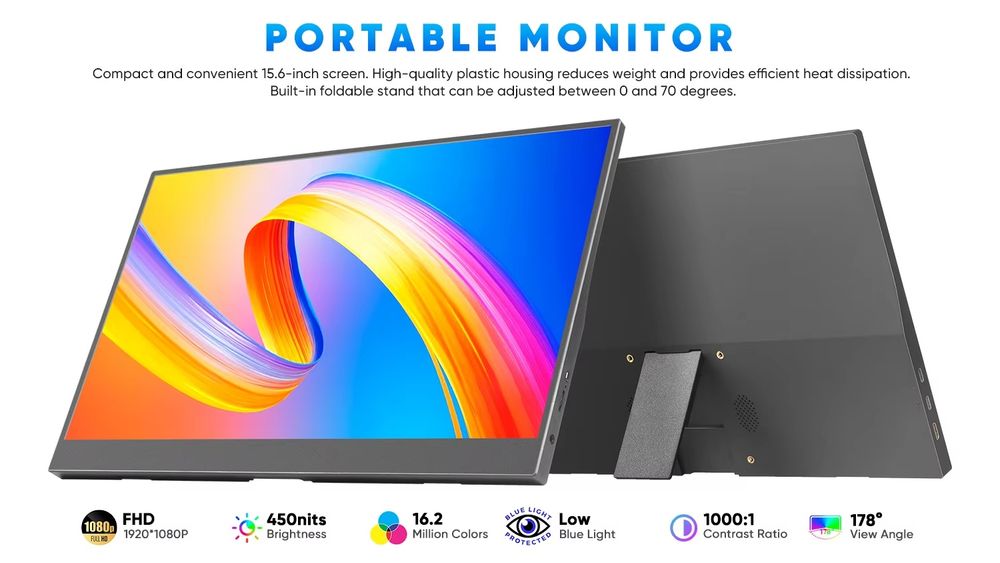 monitor portátil de 15.6 polegadas 1080p hdr 16:9