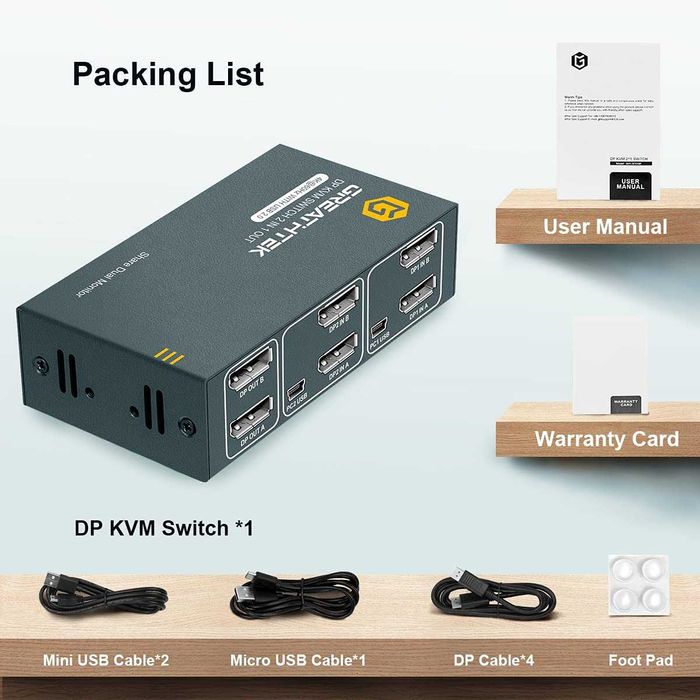 Przełącznik KVM DisplayPort podwójny monitor 4K 60 Hz DP 1.2 USB 743