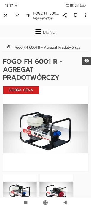 Wynajem profesjonalne agregaty prądotwórcze 6kw Fogo 6001