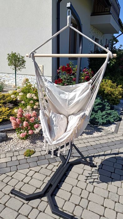 KRZESŁO Brazylijskie Beżowe Boho / FOTEL Wiszący / Stelaż metalowy + Kokon