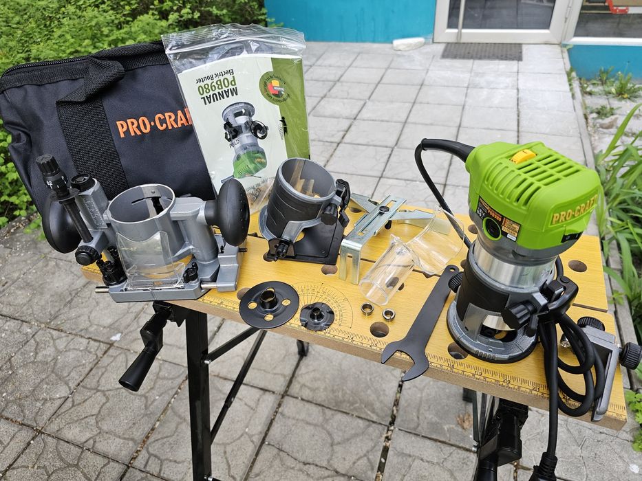 Кромочный Фрезер ProCraft +3 Базы +Сумка 6,8, Цанги Регулировка об.