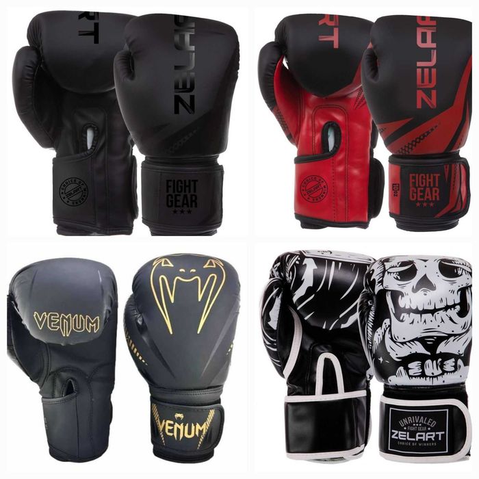 рукавички перчатки боксерские для боксу 8 10 12 14 чорні червоні