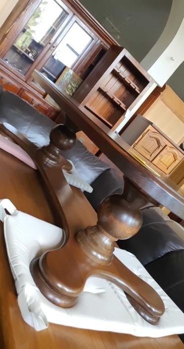 Piękna zaokrąglona ława ciemna zdobne nogi drewniana lity dąb FV DOWÓZ