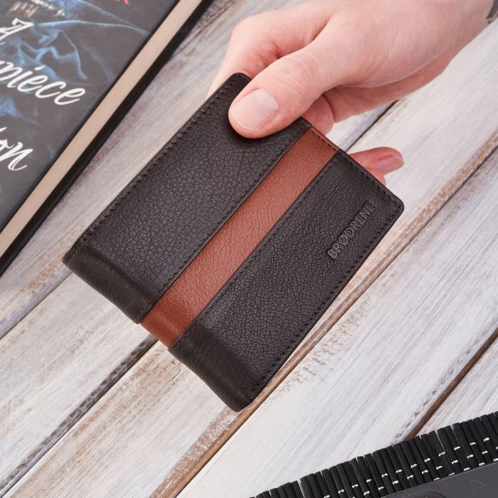 portfel męski skórzany elegancki mały klasyczny brązowy