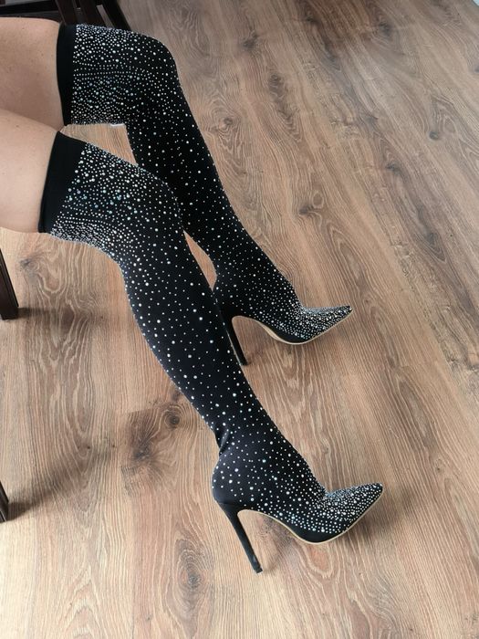 Bardzo długie błyszczace buty sylwestrowe imprezowe 37 kozaki rajstopy