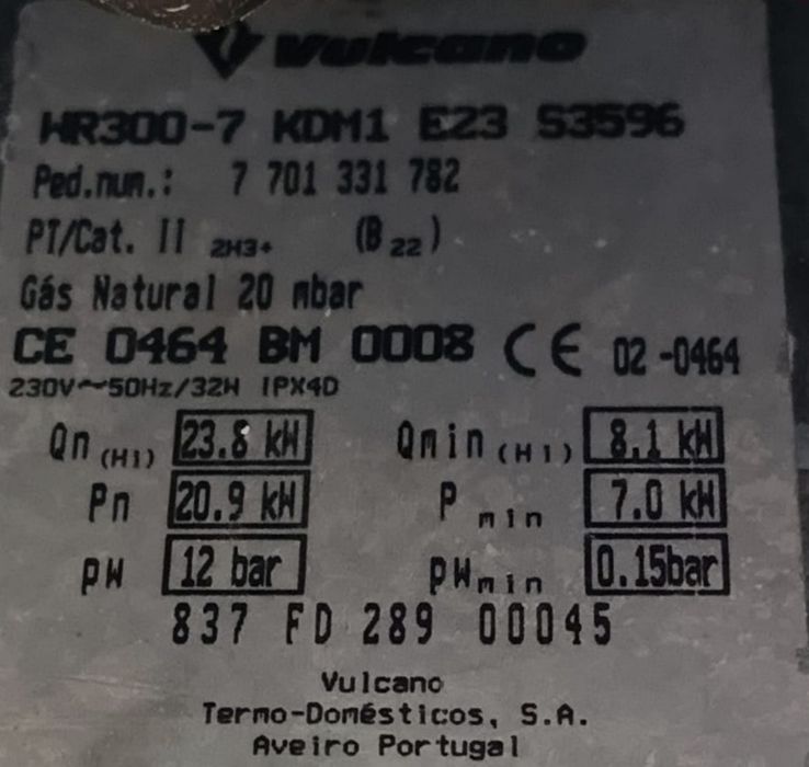 Esquentador Vulcano WR300-7