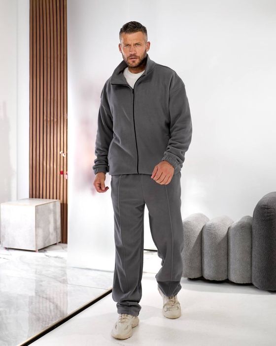 Мужской зимний костюм ДВОЙНОЙ ФЛИС кофта и штаны 46-56 Черный серый