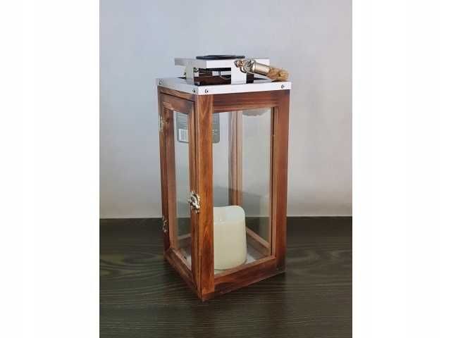 Lampion Solarny Lampa Latarnia Lampka Drewno Szkło Prezent