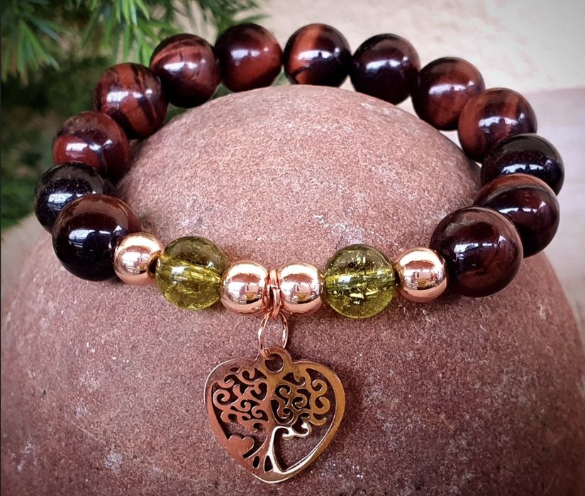 Bransoletka bawole oko peridot hematyt drzewo życia