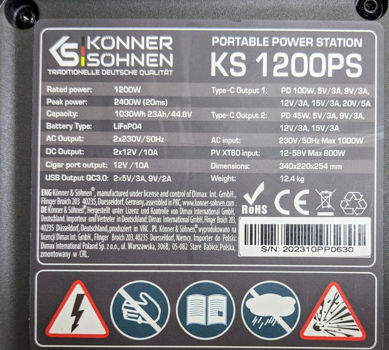 Зарядна станція Könner Söhnen KS1200PS чиста синусоїда Power Delivery