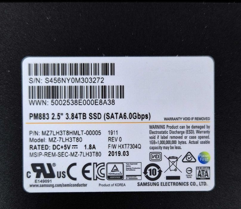 Продам SSD Samsung PM883 Enterprise 3.84 TB