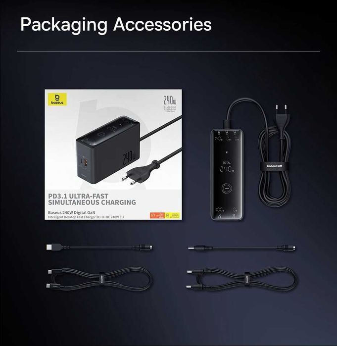 Преміальна зарядка Baseus 240W для ноутбука, телефона, планшета.