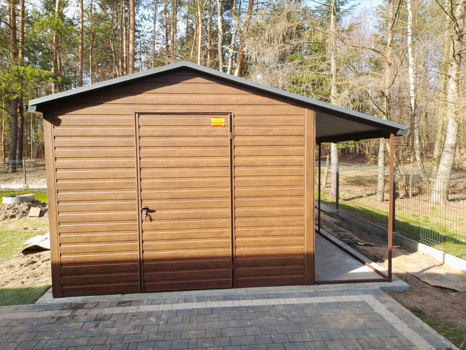 SL/ Metalowy domek ogrodowy PREMIUM 3x5 z wiatą