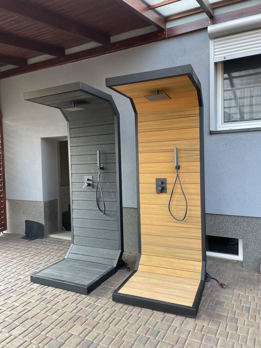 Prysznic ogrodowy z funkcja ciepłej wody, idealny pod saune i spa