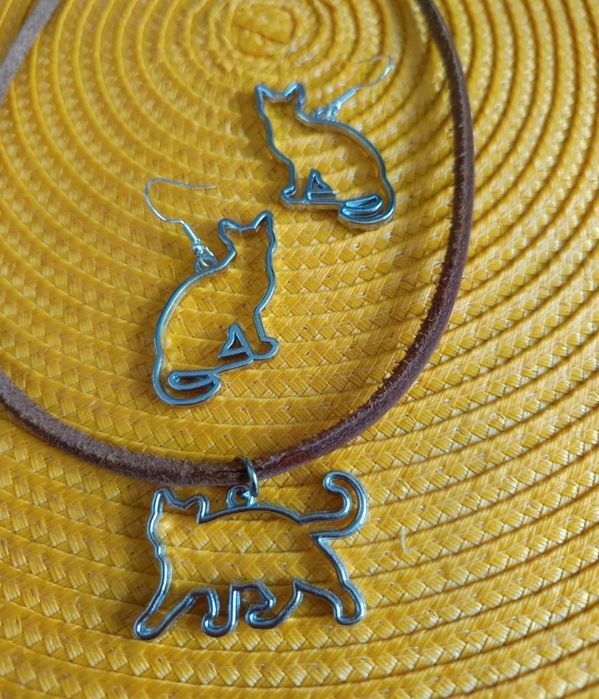 Komplet wisiorek i kolczyki - Koty