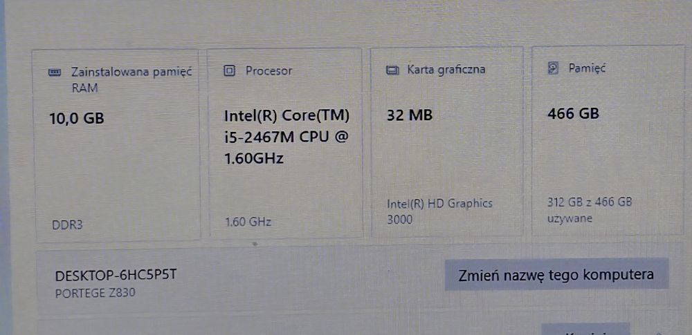 TOSHIBA PORTEGE Z830-10H – Intel i5 / 10 GB RAM /