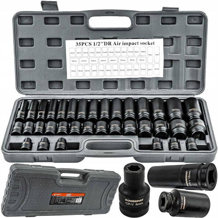 Nasadki udarowe 8-32mm 1/2 zestaw 35el. CR-V Długie i Krótkie