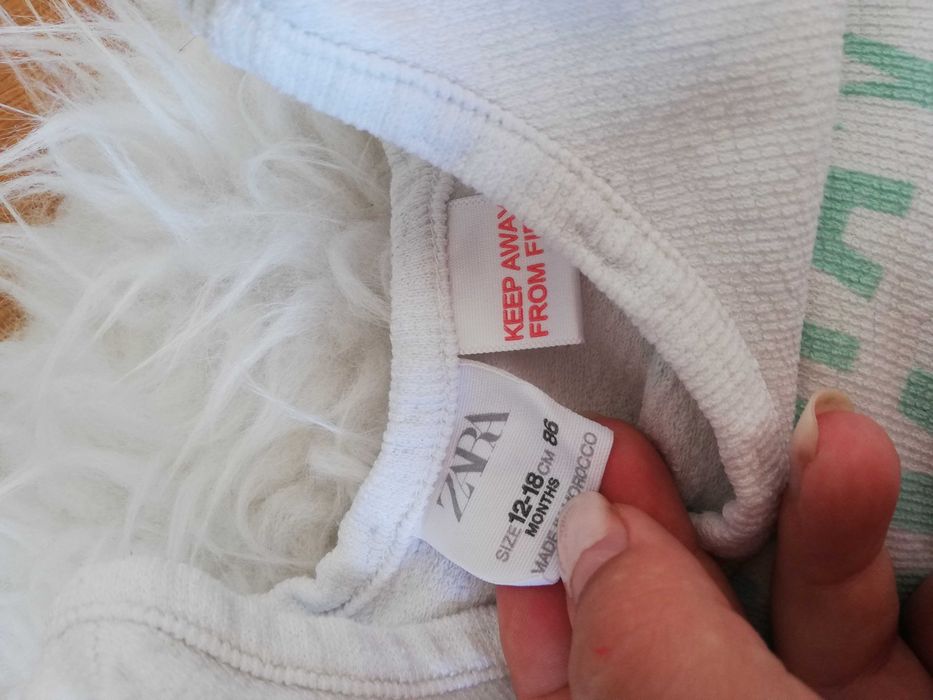 ZARA komplet biało zielony liście top + spodenki r. 86 cm 12-18m.