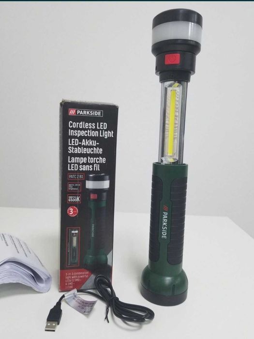 Акумуляторна лампа світлодіодна ліхтар 3в1 Parkside 230 Лм