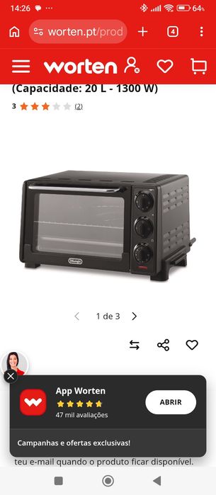 Mini-forno DELONGHI EO20312 (Capacidade: 20 L - 1300 W)