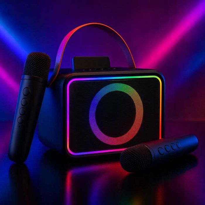 Głośnik Bluetooth Karaoke K26 LED + 2 Mikrofony Bezprzewodowe USB/AUX
