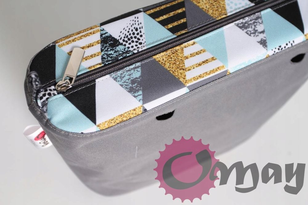 organizer OBAG MINI szary trójkąty turkus 2 kieszenie wkład OMAY
