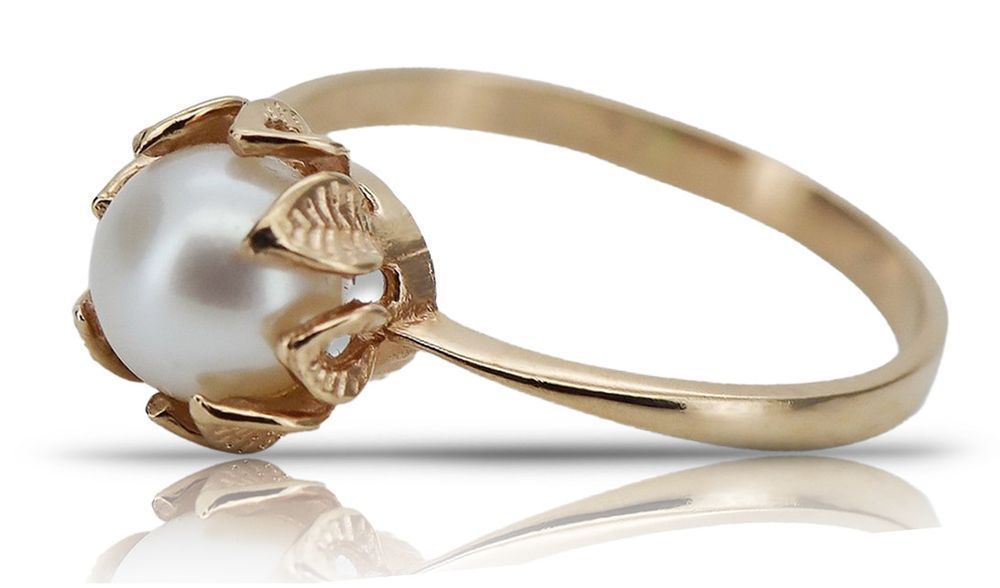 Pierścionek z różowego 14k złota 585 z perłą vrpr001 Vintage vrpr009 P