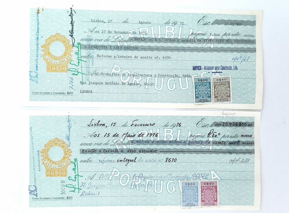 Cheques bancários da década de 1970, Portugal   Лот 128
