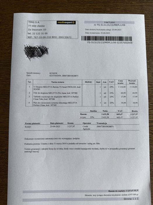 Melitta Barista TS na gwarancji