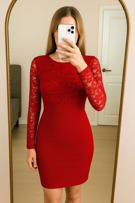 Piękna elegancka czerwona sukienka na komunię wesele chrzciny roz.38