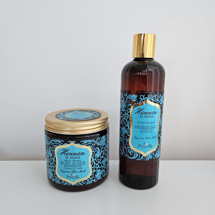 Hammam El Hana Egyptian White Musk Białe piżmo Argan Therapy Peeling i żel pod prysznic NOWE