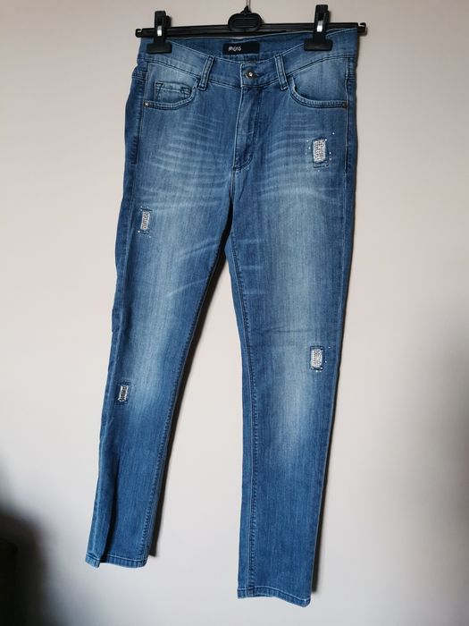 Jeansy dżinsy wysoki stan Angels kryształki skinny boho M L 38 40