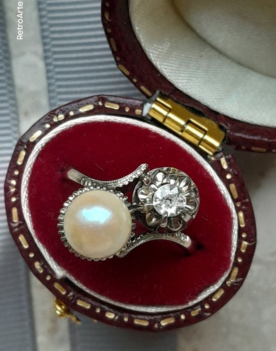 R.10 Antyk Pierścionek 5.9g Złoto 750 Platyna Diament Akoya WYCENA