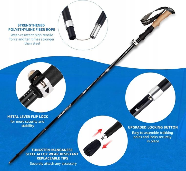 Overmont Zestaw 2 lekkich i regulowanych kijków do chodzenia