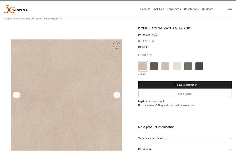 Azulejos/Cerâmica/ Grés Porcelânico Grespania DOMUS ARENA NAT. 80x80