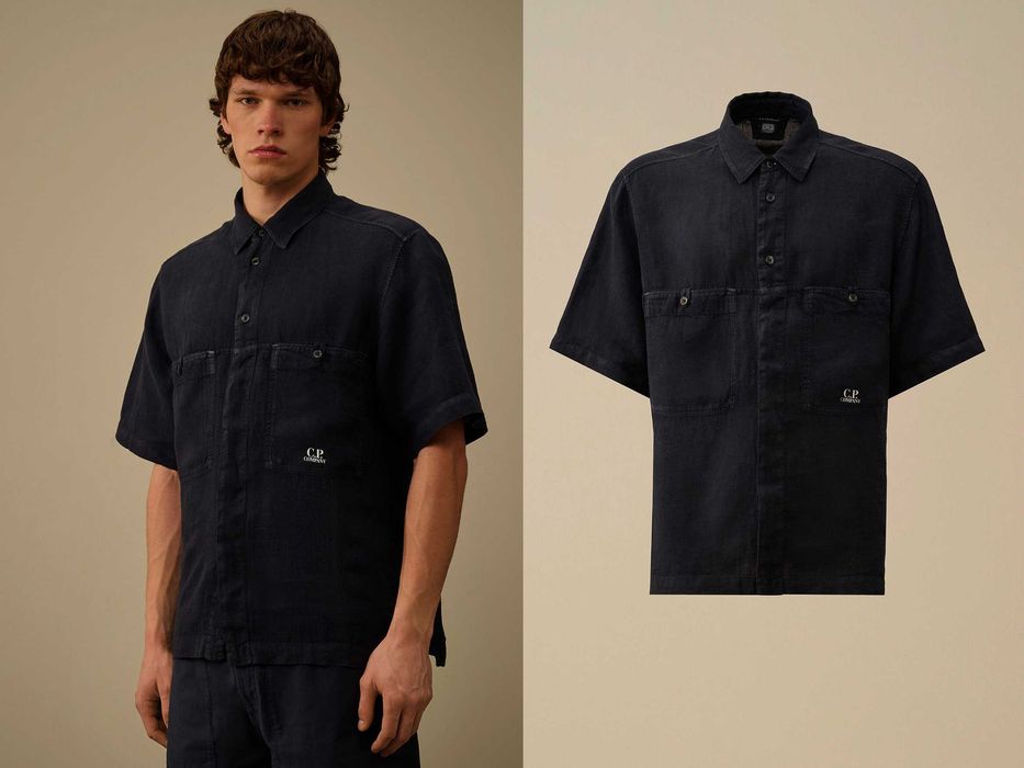 C.P. Company linen shirt Black 18CMSH239A 005415G чоловіча лляна сорочка вільного крою оригінал