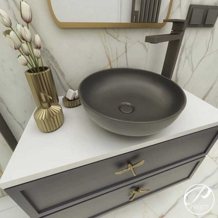 Umywalka nablatowa okrągła czarna 38 cm MOLIS BLACK