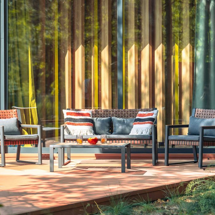 Zestaw Mebli Ogrodowych TEXAS z Sofą Fotelami i Stolikem Kawowym SZARY