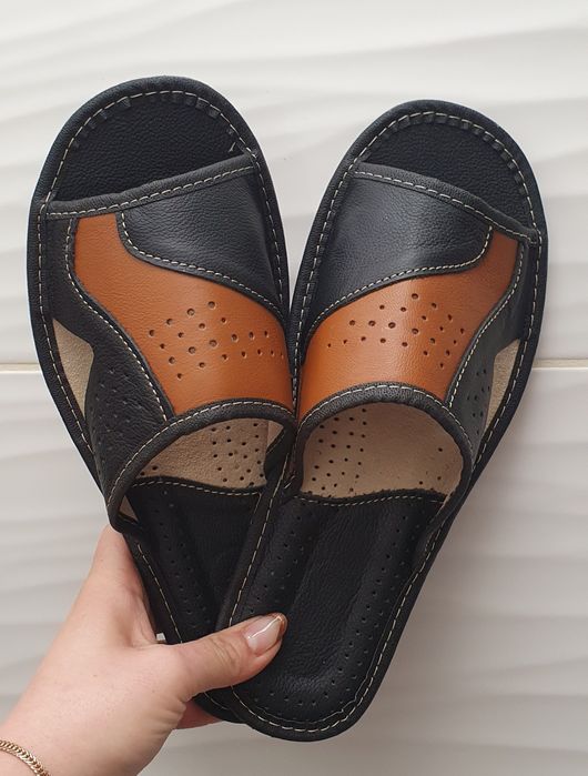 Laczki kapcie pantofle skóra naturalna skórzane 42 czarne góralskie