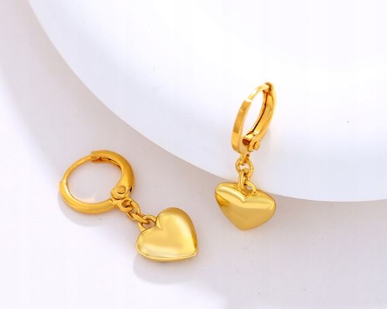 Kolczyki Ze Stali Chirurgicznej Złote Wiszące Serduszka Elegancki
