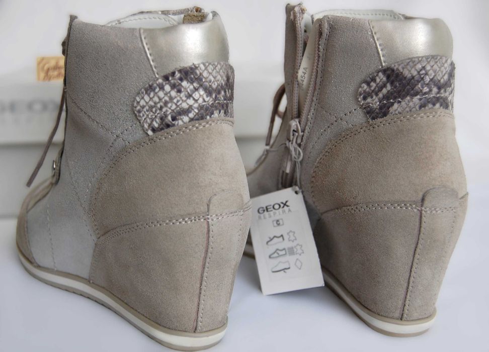 Nowe sneakersy damskie Geox D Illusion r.41 zamsz skóra srebrne szare